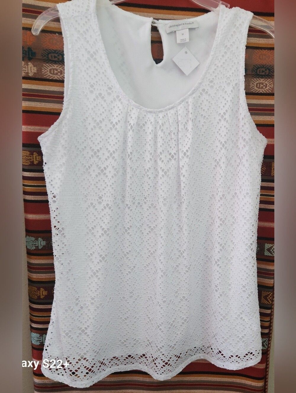F75 Christopher & Banks Women’s White Sleeveless Lacy Lined Blouse